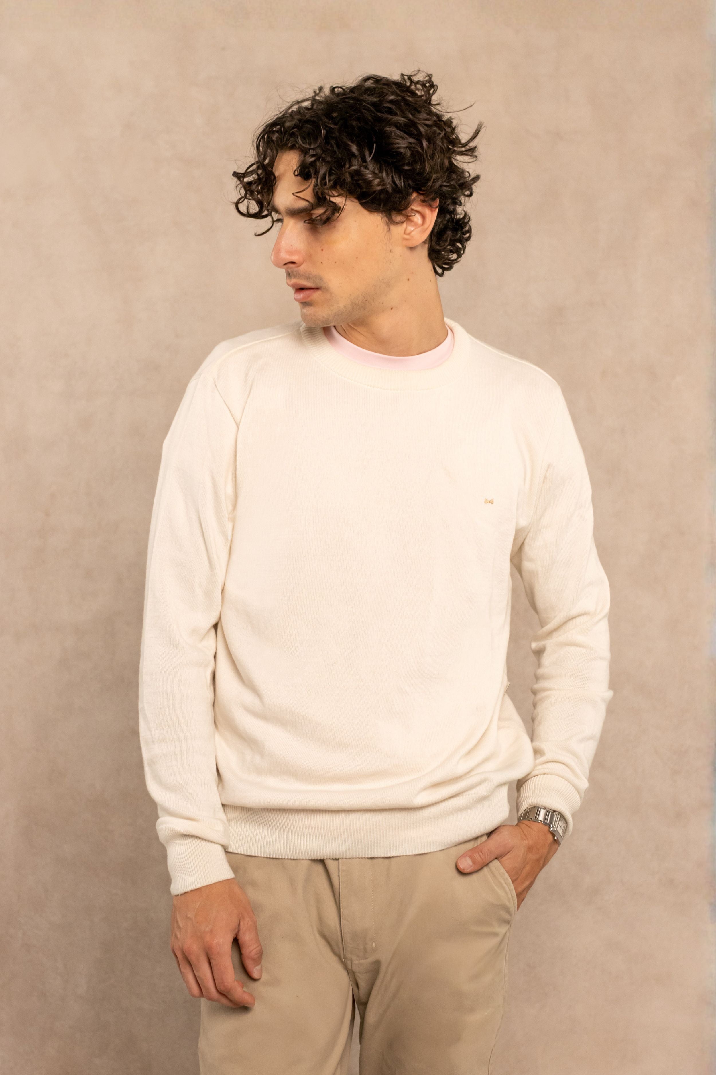 Combed Cotton Crew Neck Sweater – Ivory