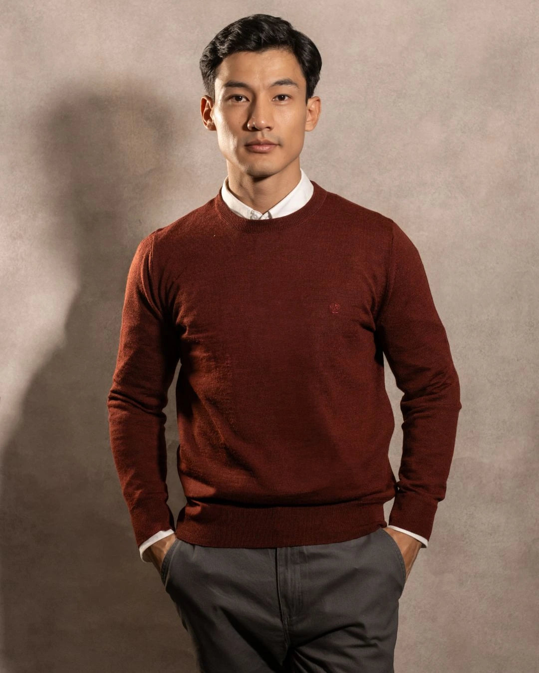 Burgundy Knit Sweater with Crew Neck
