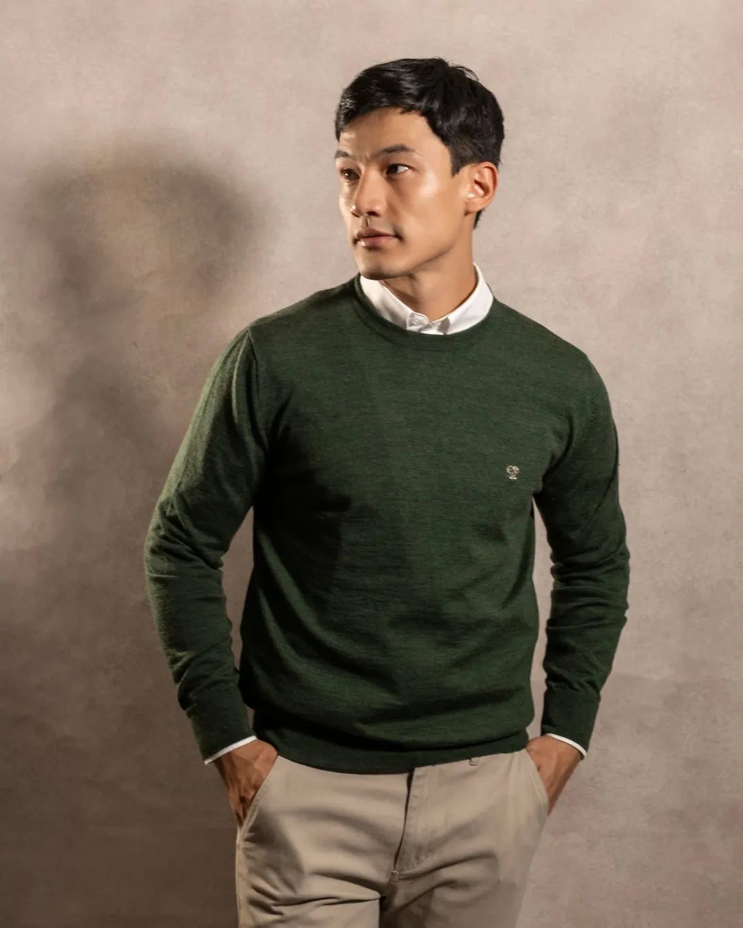 Military Green Crew Neck Knit Sweater