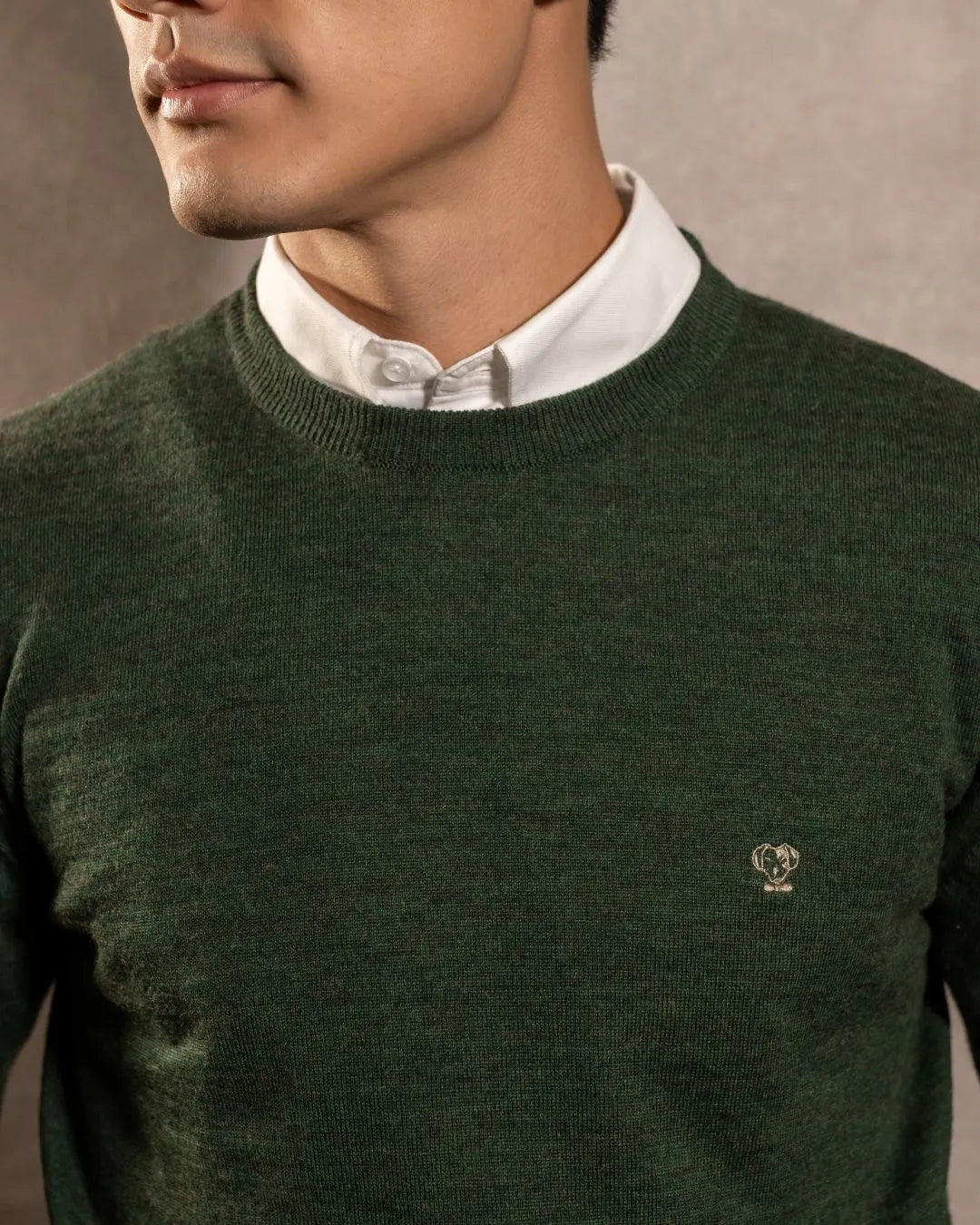 Military Green Crew Neck Knit Sweater