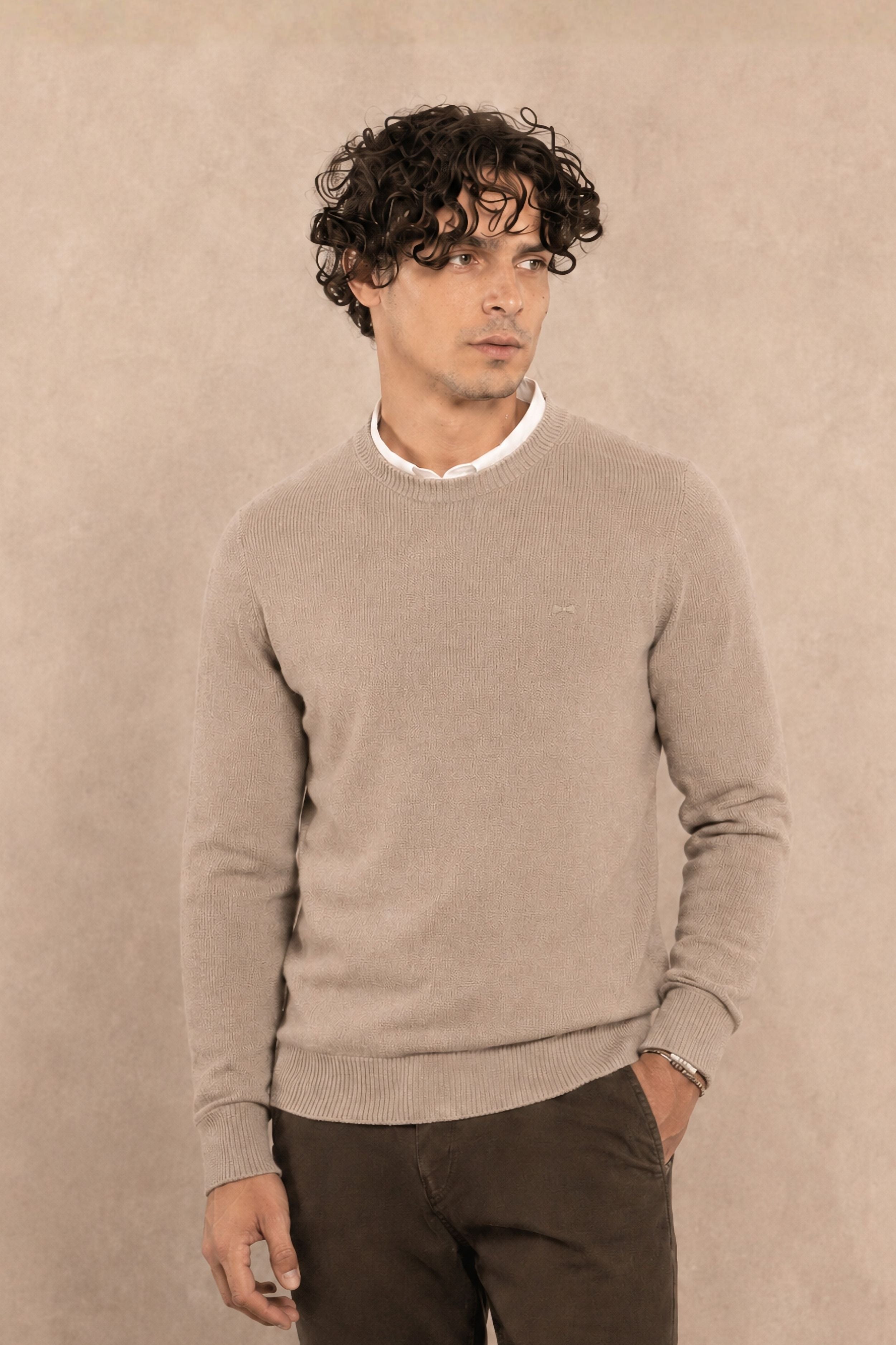 Combed Cotton Crew Neck Sweater – Sand