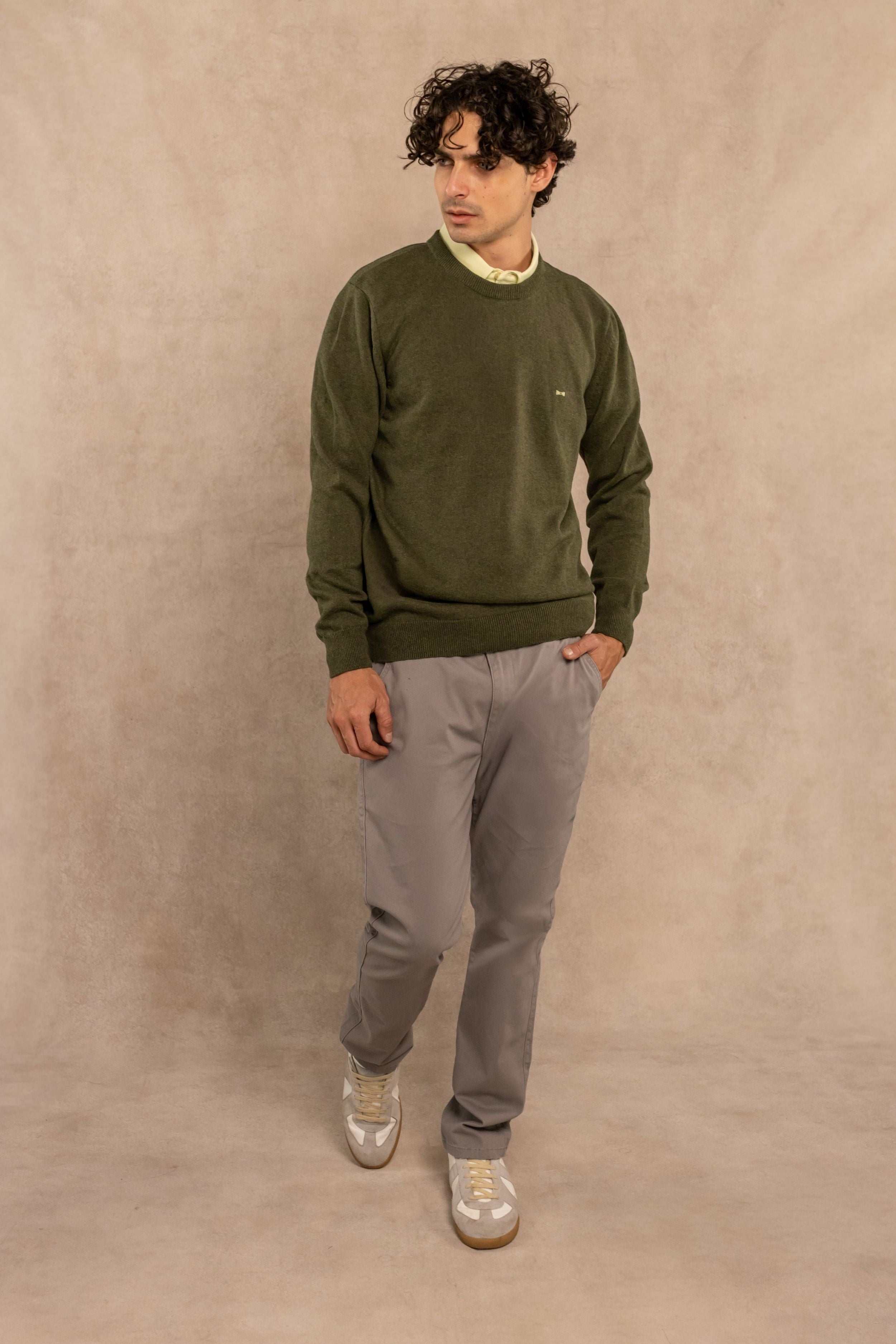 Combed Cotton Crew Neck Sweater – Warm olive