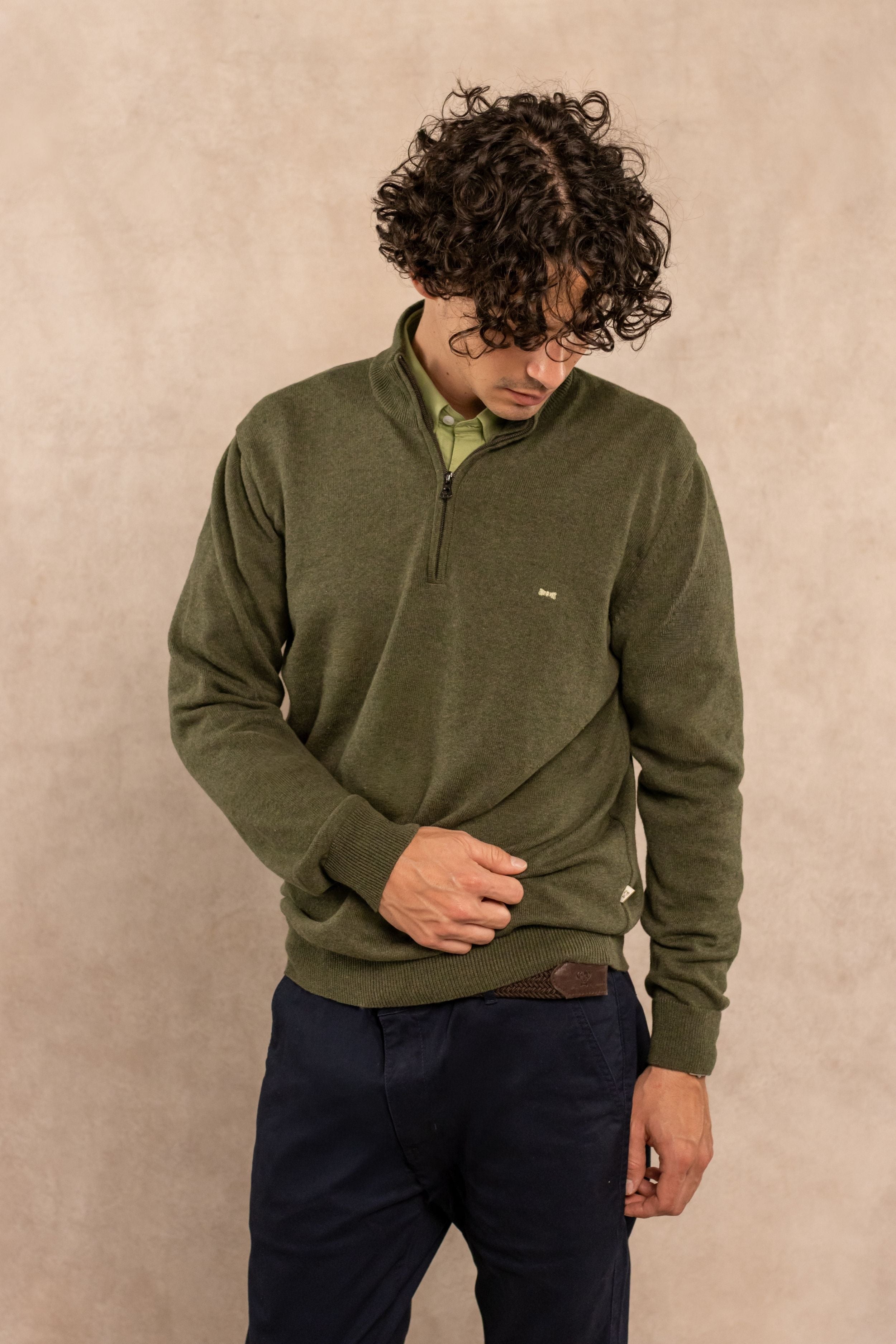Olive Green Knit Half-Zip