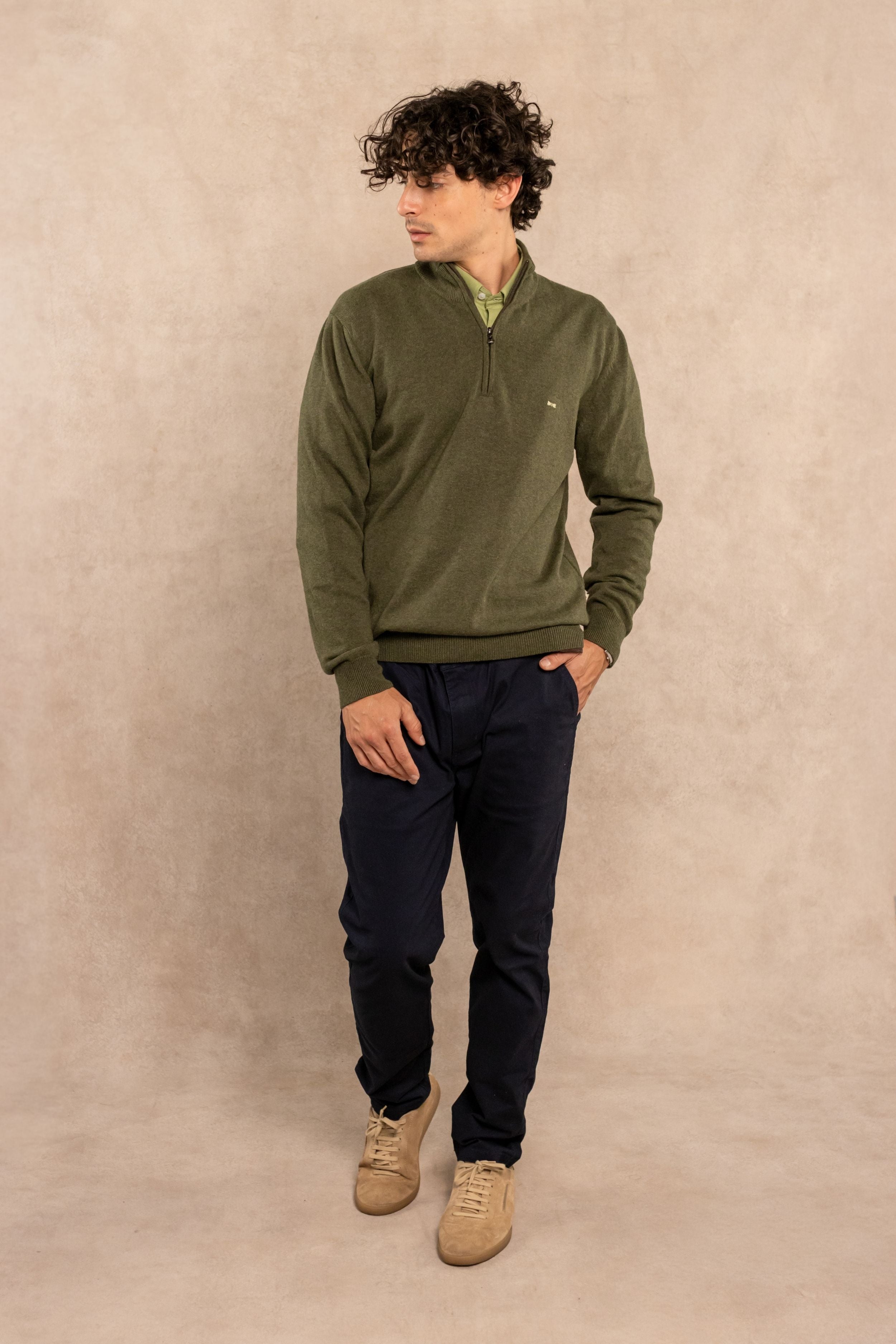 Olive Green Knit Half-Zip