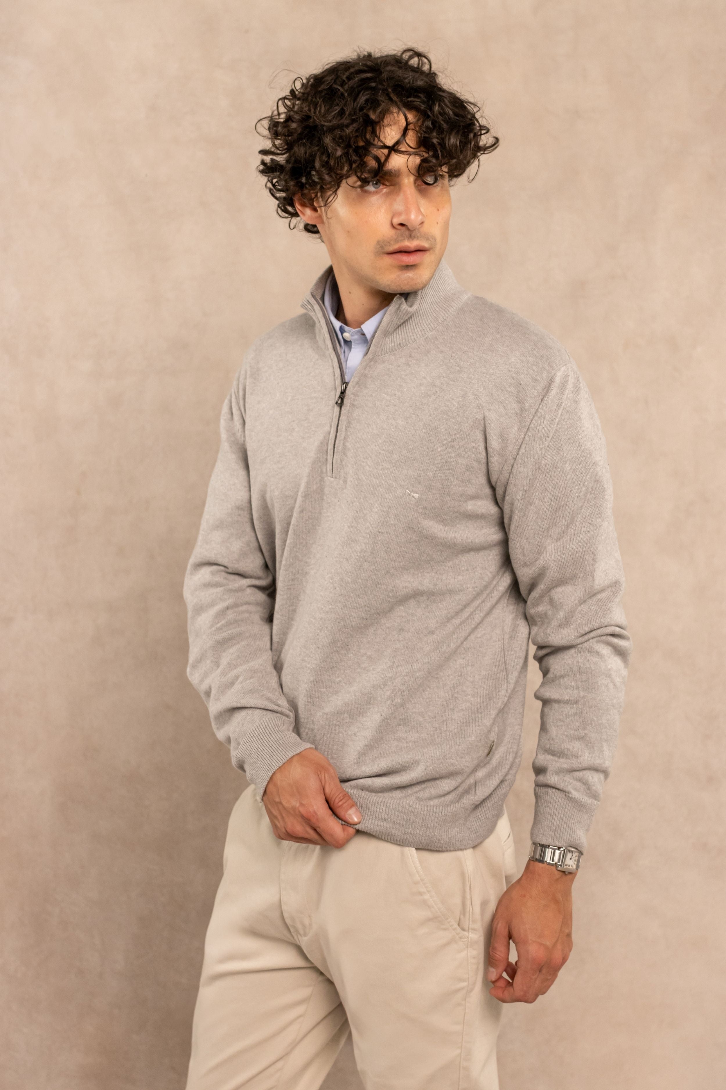 Light Gray Knit Half-Zip