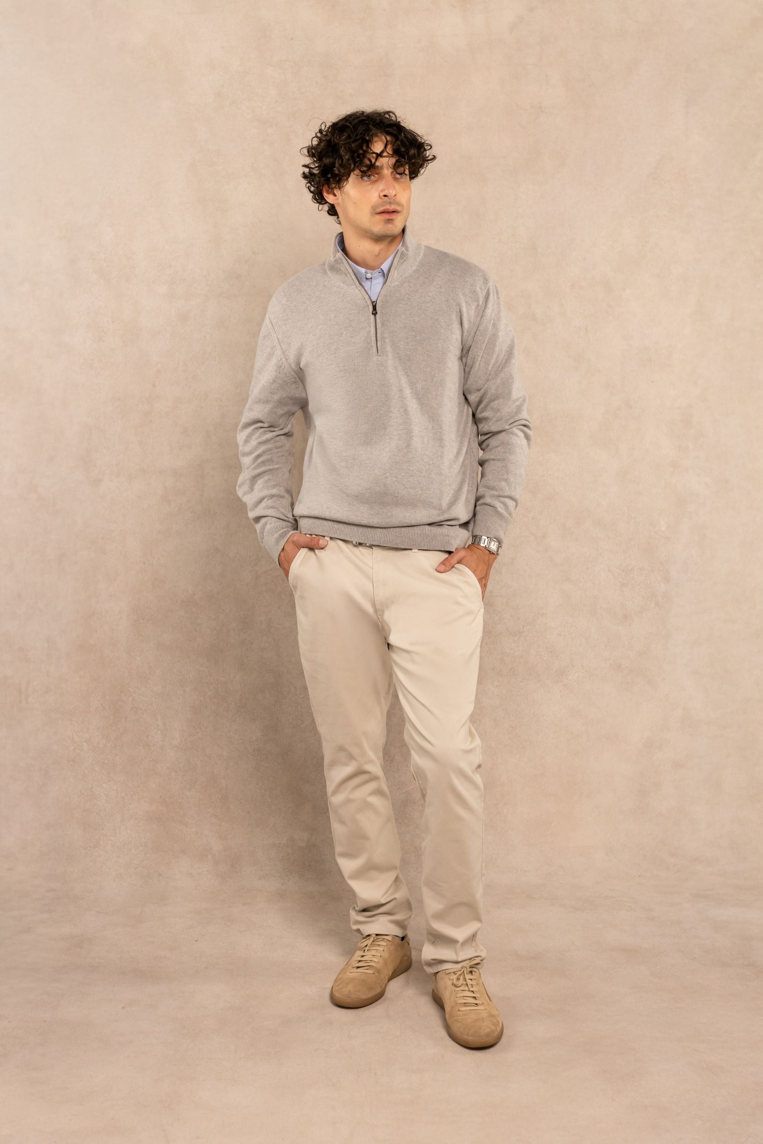 Light Gray Knit Half-Zip