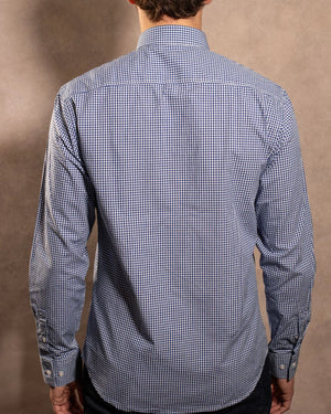 Camisa antimanchas Popelina Cuadros Azul Oscuro Berna para hombre marca DANTE tallaje regular fit foto