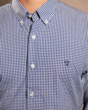 Camisa antimanchas Popelina Cuadros Azul Oscuro Berna para hombre marca DANTE tallaje regular fit foto