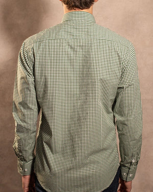 Camisa antimanchas Popelina Cuadros Verde Oscuro Lugano para hombre marca DANTE tallaje regular fit foto espaldas