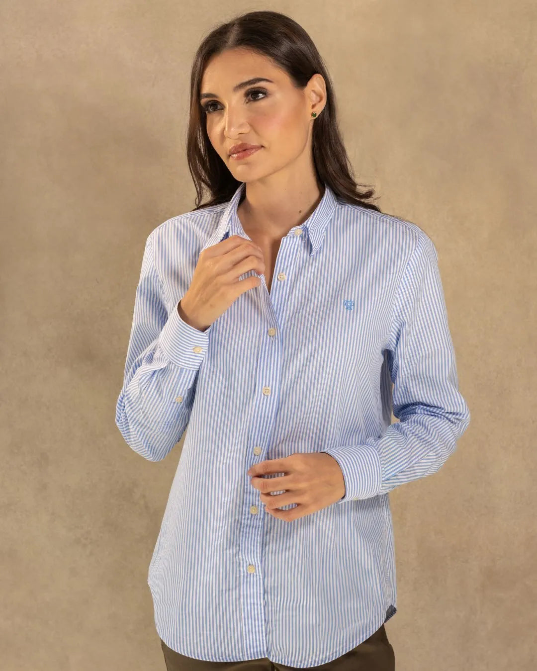 Women’s Stain-Resistant Poplin Shirt Yale Blue Stripes