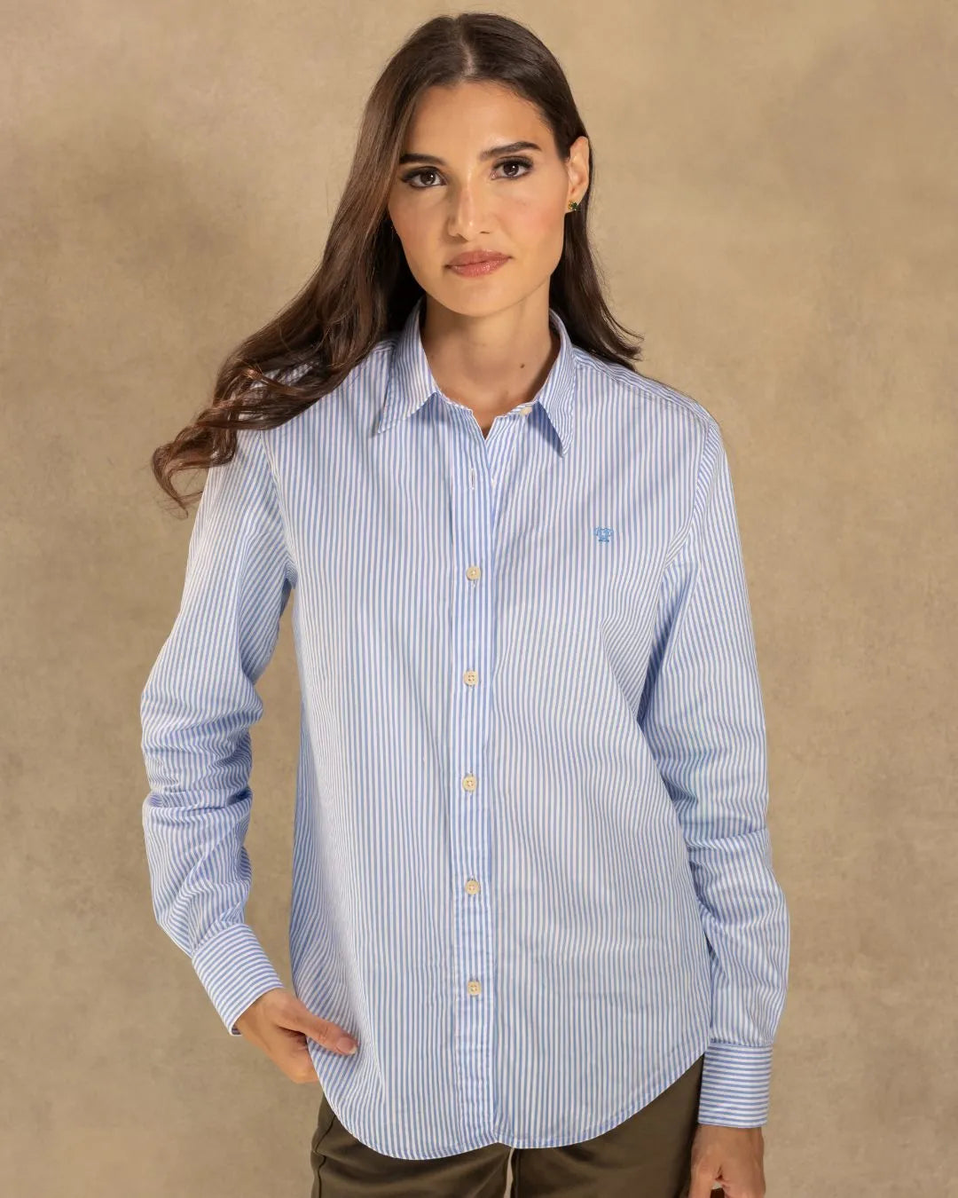 Women’s Stain-Resistant Poplin Shirt Yale Blue Stripes