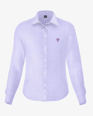 Camisa antimanchas oxford lavander para mujer marca DANTE tallaje regular fit foto mockup