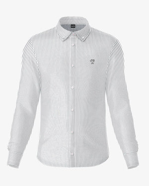 Camisa antimanchas oxford rayas dark grey para hombre tallaje regular marca DANTE foto mockup