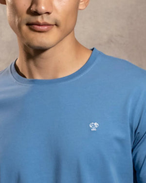 Camiseta antimanchas Azul Chino para hombre marca DANTE tallaje regular fit foto logo