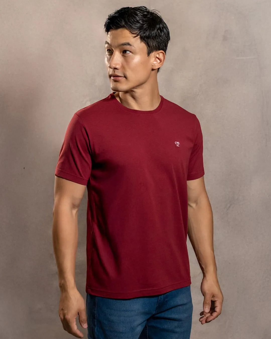 Camiseta antimanchas Vinotinto para hombre marca DANTE tallaje regular fit foto modelo