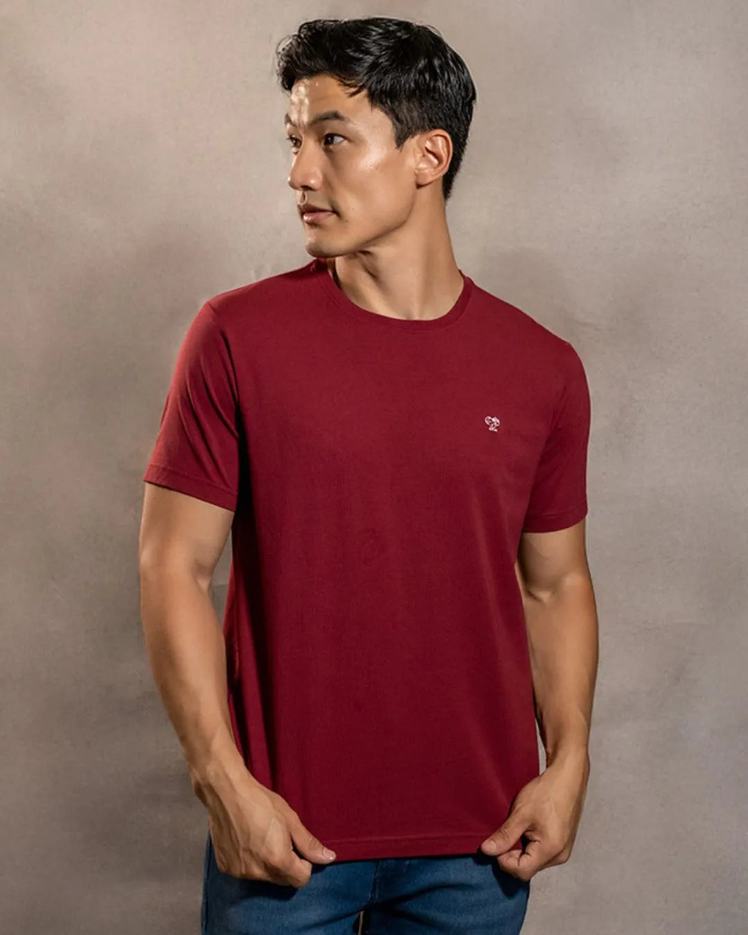 Camiseta antimanchas Vinotinto para hombre marca DANTE tallaje regular fit foto modelo