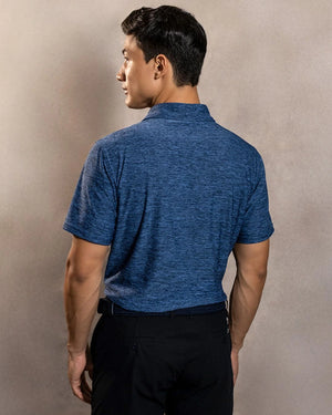 Polo Performance Antiarrugas Azul Jaspe para hombre marca DANTE tallaje regular fit foto espaldas
