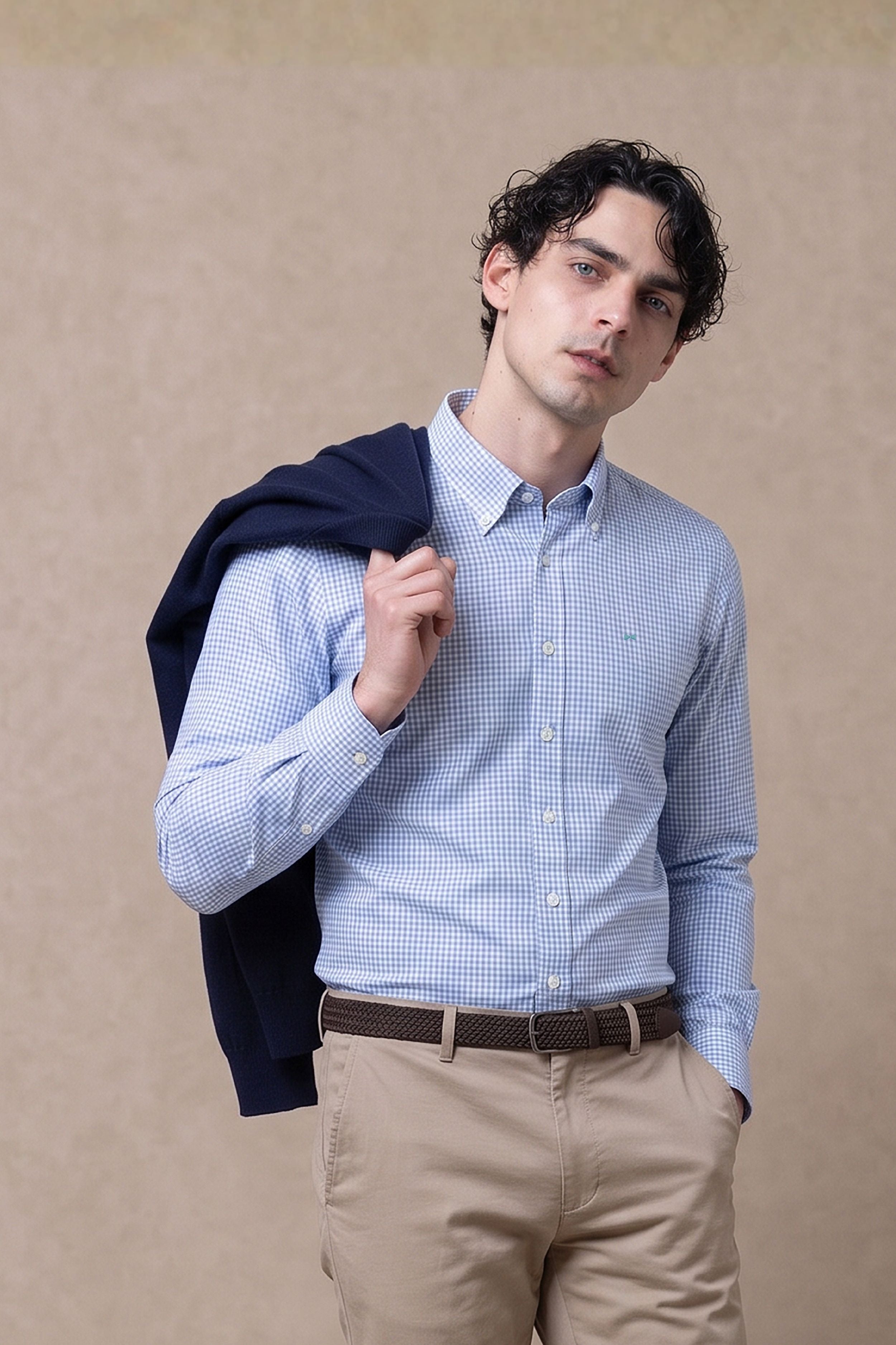 The Impeccable Shirt™ | Poplin in Light Blue Checkered Combined Logo