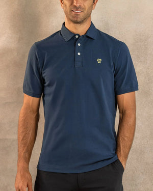 Polo Antimanchas Azul Navy para hombre marca DANTE tallaje regular fit foto modelo