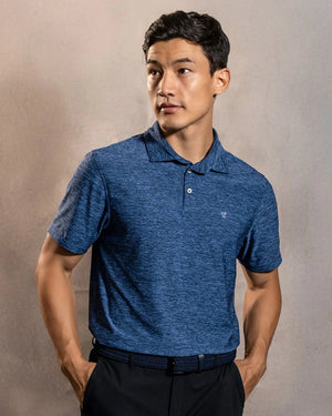 Polo Performance Antiarrugas Azul Jaspe para hombre marca DANTE tallaje regular fit foto modelo2