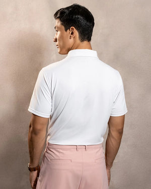 Polo Performance Antiarrugas blanca para hombre marca DANTE tallaje regular fit foto espaldas