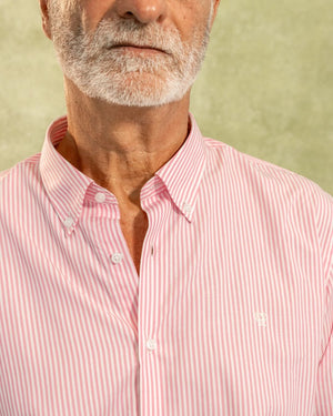 camisa antimanchas popelina rayas rosadas tela algodón popelina rayas color verde claro pagar hombre tallaje regular marca DANTE foto logo