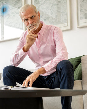 camisa antimanchas popelina rayas rosadas tela algodón popelina rayas color verde claro pagar hombre tallaje regular marca DANTE foto modelo