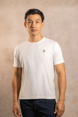 The Impeccable Tee™ – White | Navy blue logo