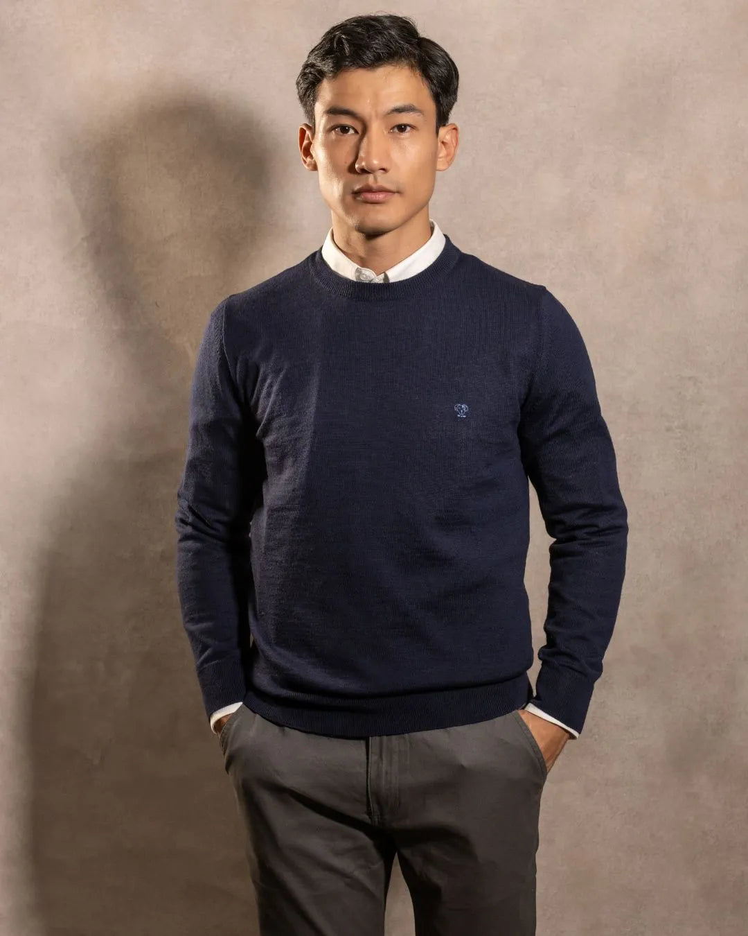 Dark Blue Knit Sweater with Crew Neck
