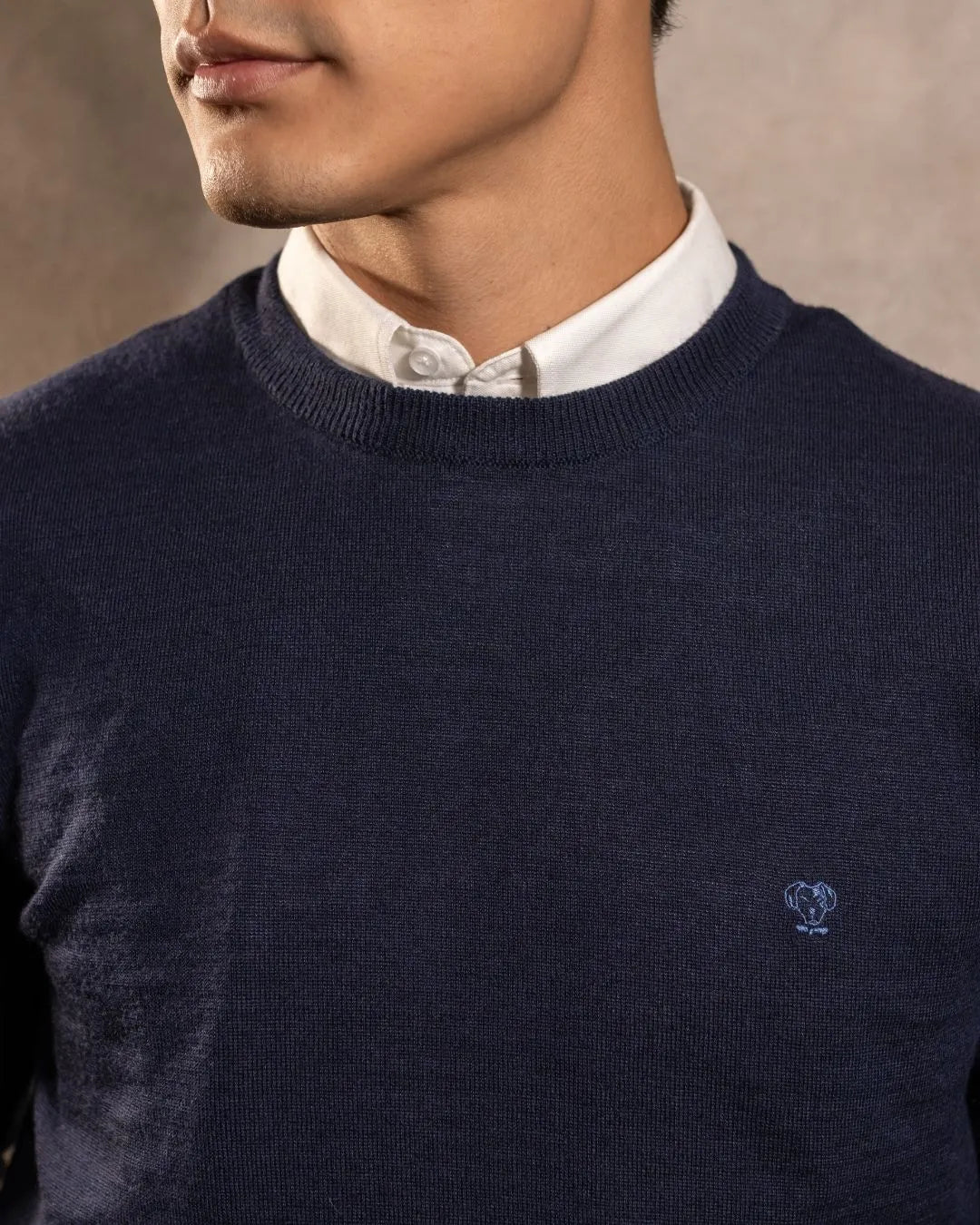 Dark Blue Knit Sweater with Crew Neck