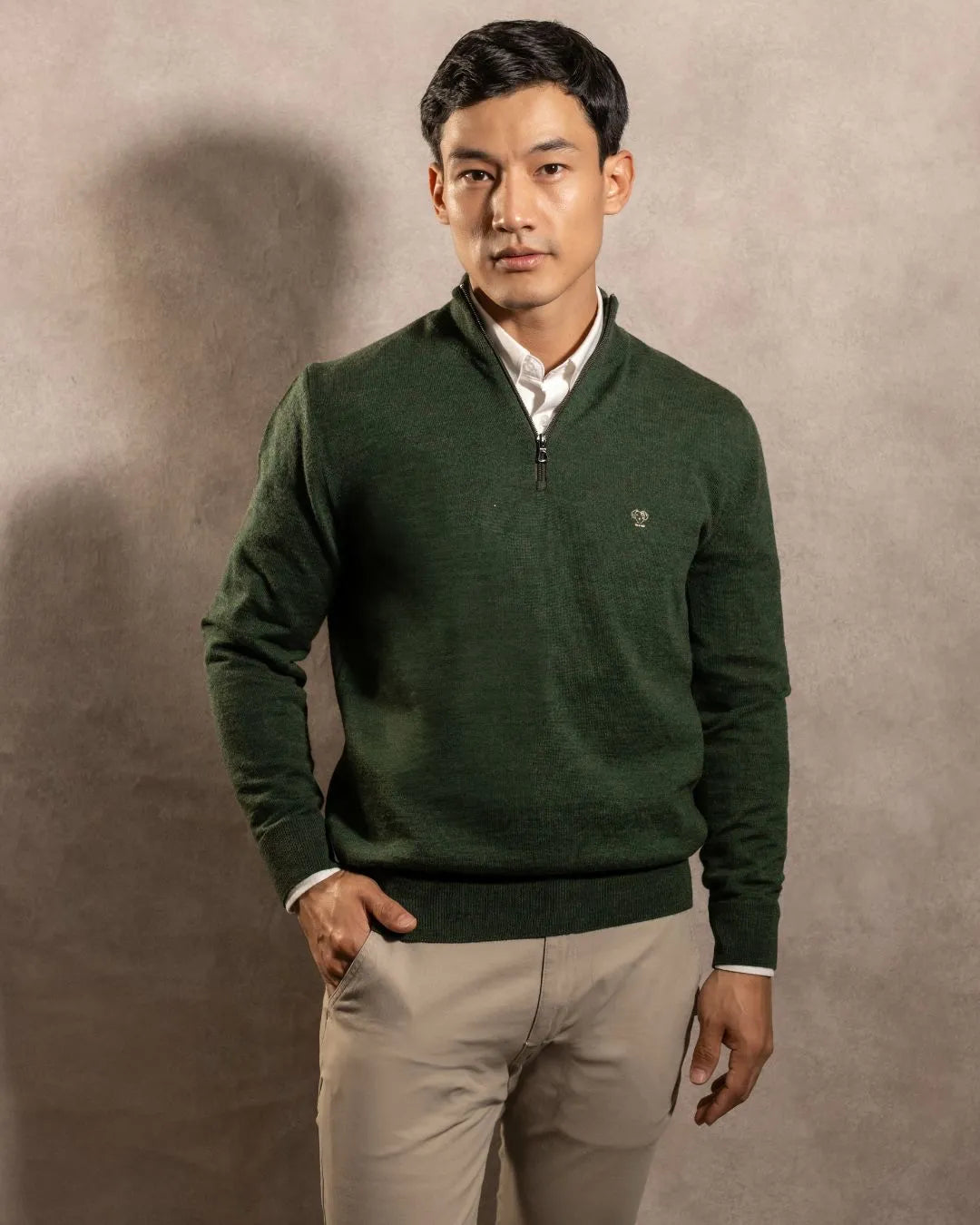 Military Green Knit Half-Zip