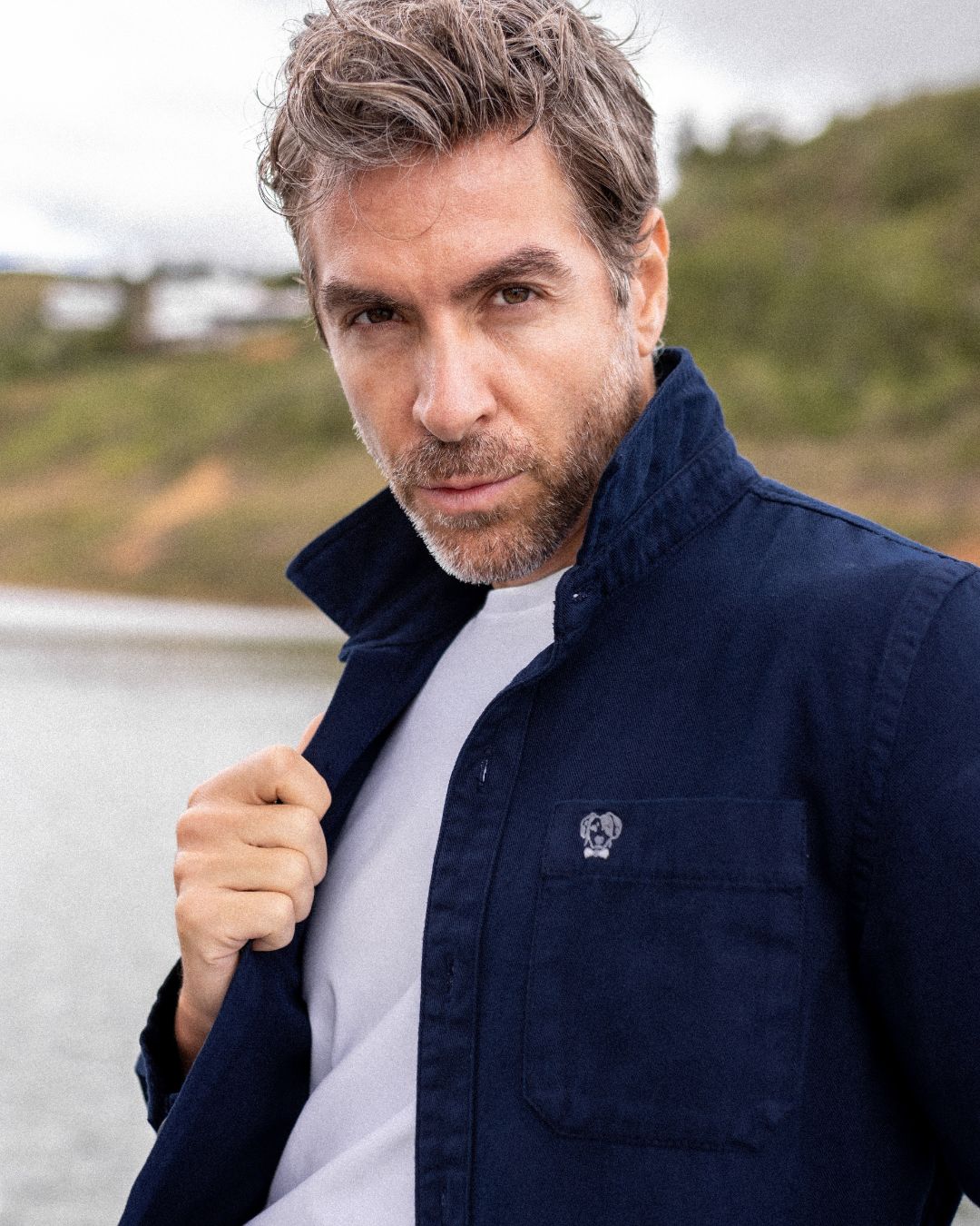 Dark Blue Stain-Resistant Light Jacket with Pocket