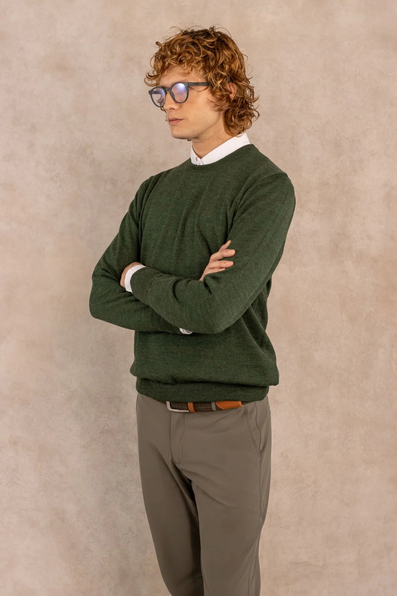 Military Green Crew Neck Knit Sweater