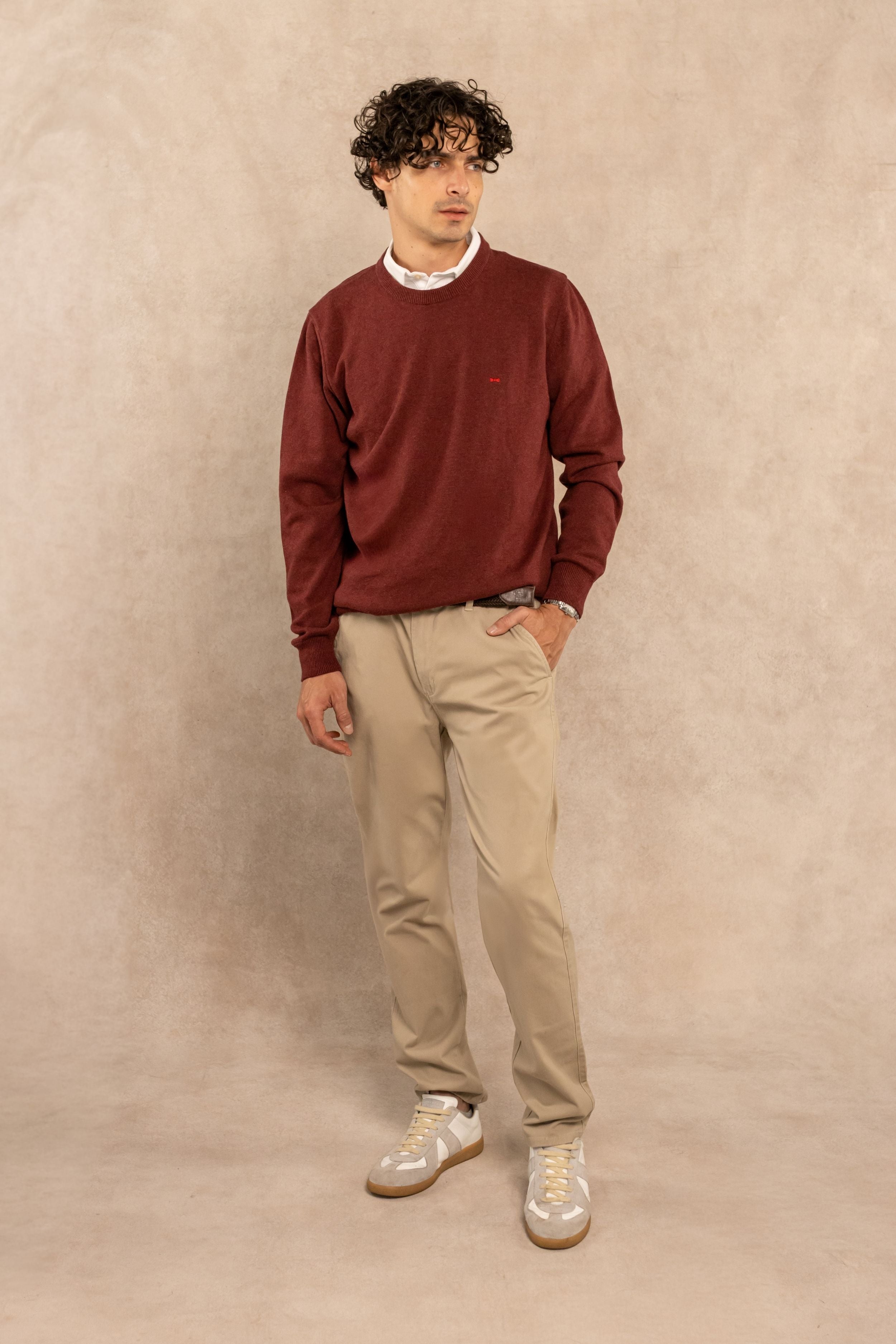 Combed Cotton Crew Neck Sweater –  Vintage Wine