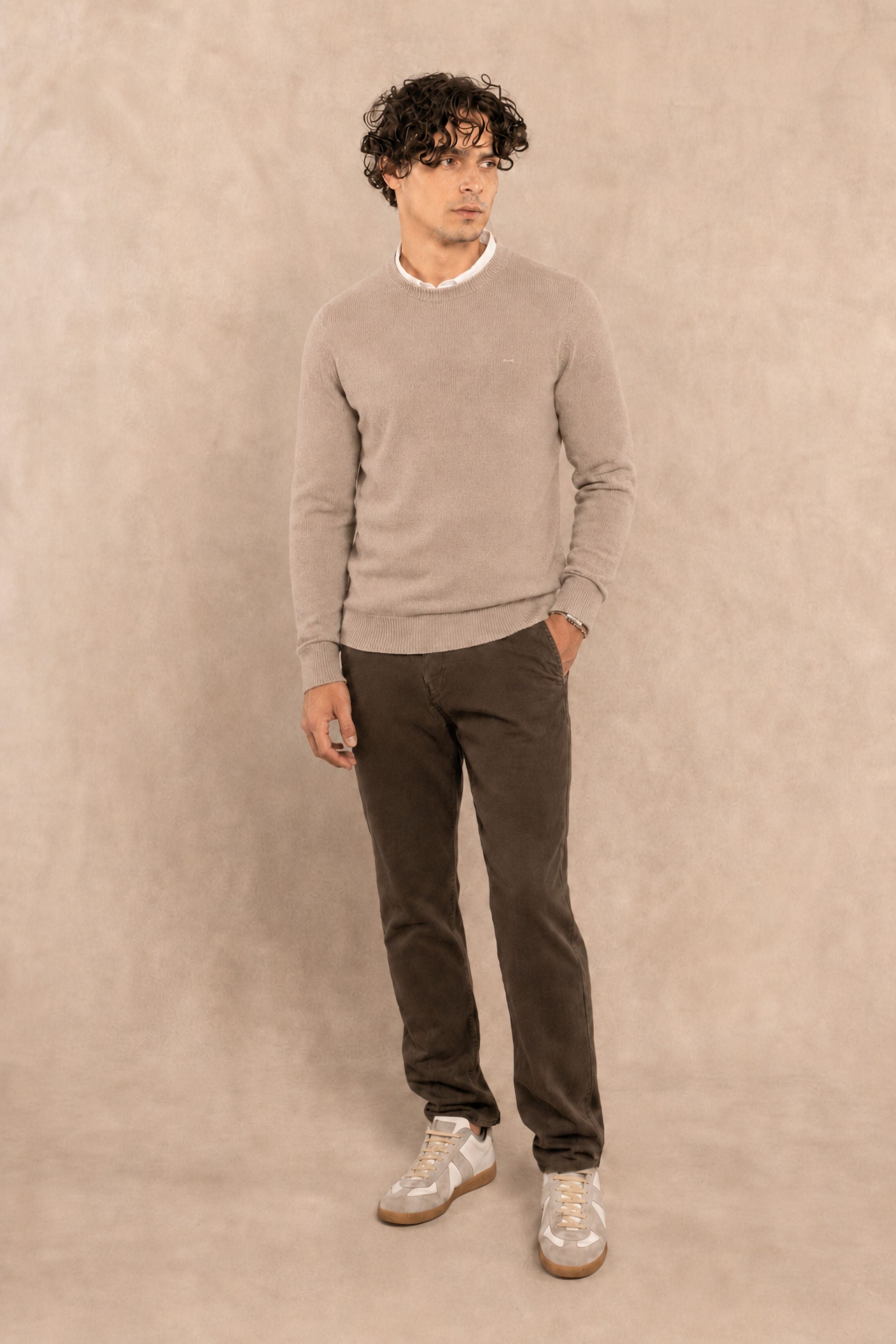 Combed Cotton Crew Neck Sweater – Sand