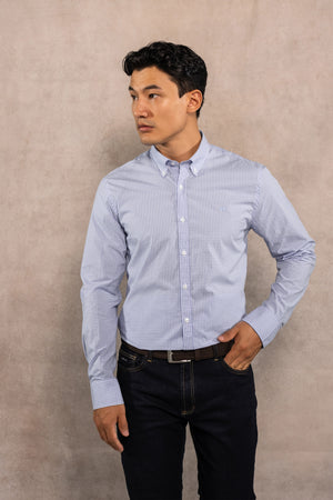 The Impeccable Shirt™ | Poplin in Light Blue Checkered Combined Logo