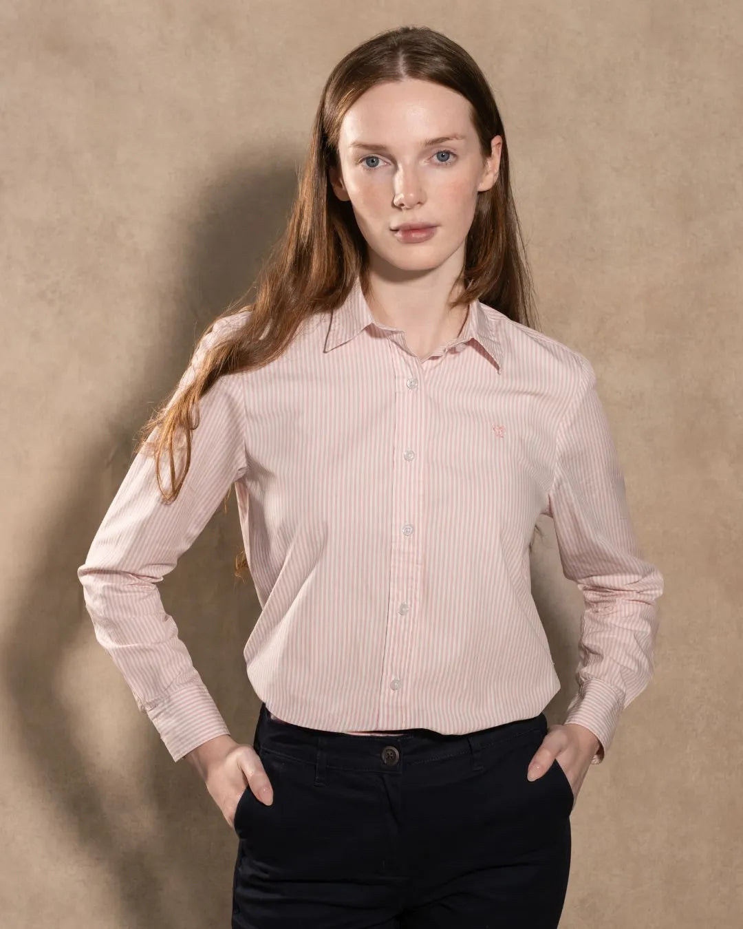 Women’s Stain-Resistant Poplin Shirt Pink Stripes