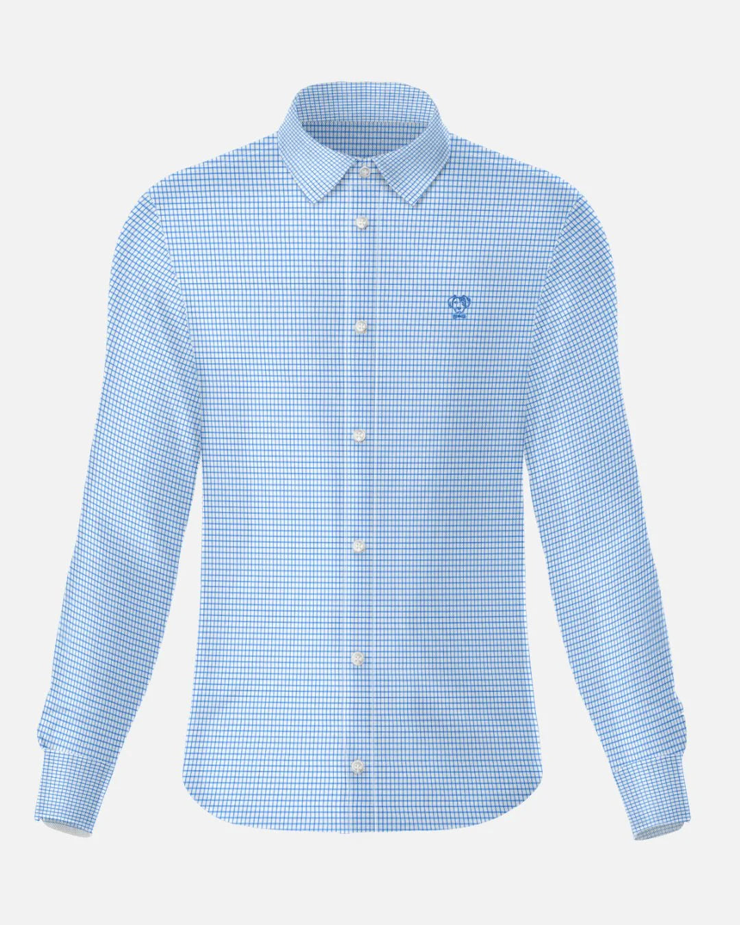 Camisa Performance Cuadros azul claro antiarrugas para hombre marca DANTE tallaje regular fit foto mockup