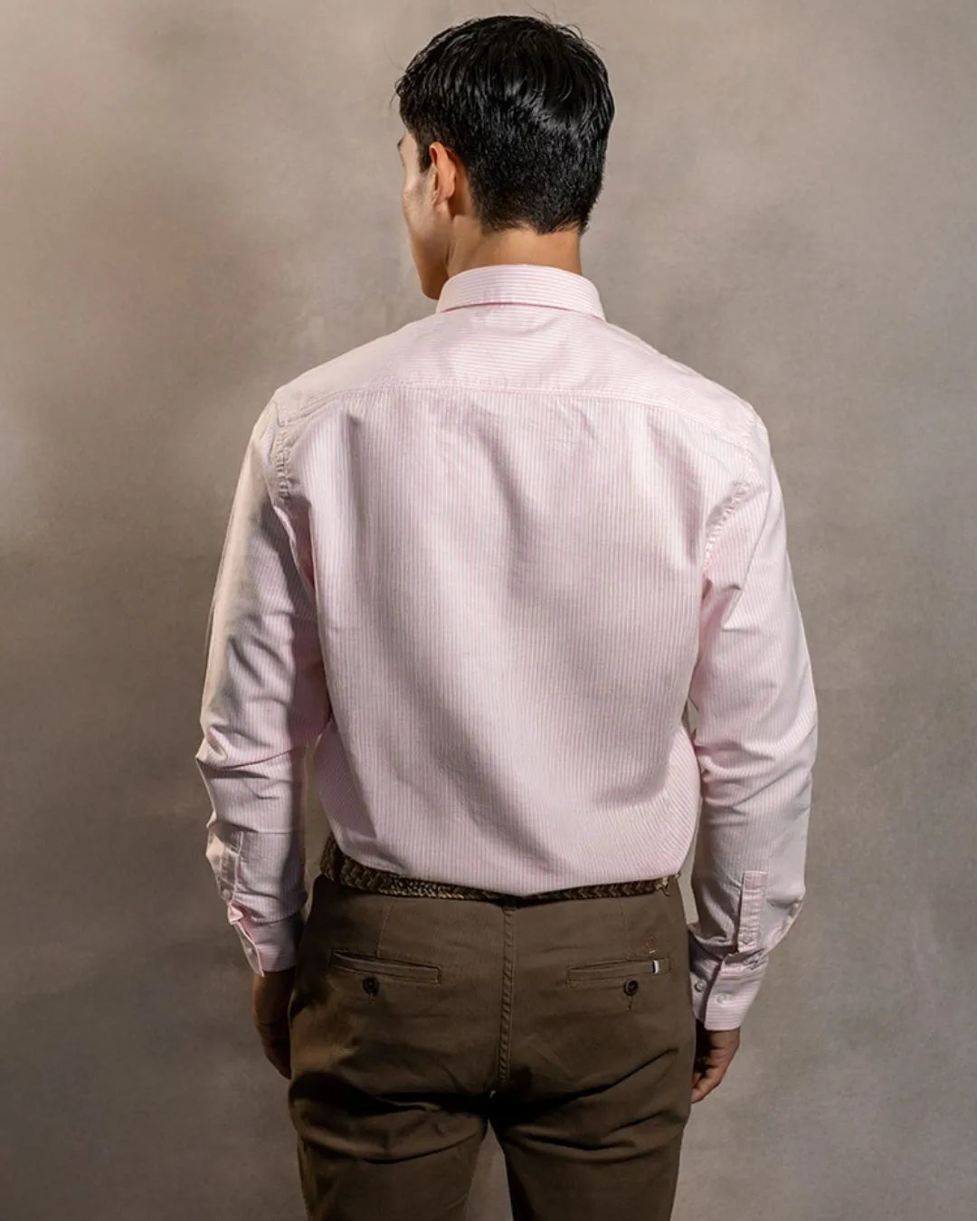 Camisa antimanchas Oxford Rayas Light Pink Columbia marca DANTE para hombre regular fit foto  espalda