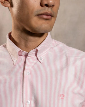 Camisa antimanchas Oxford Rayas Light Pink Columbia marca DANTE para hombre regular fit foto 