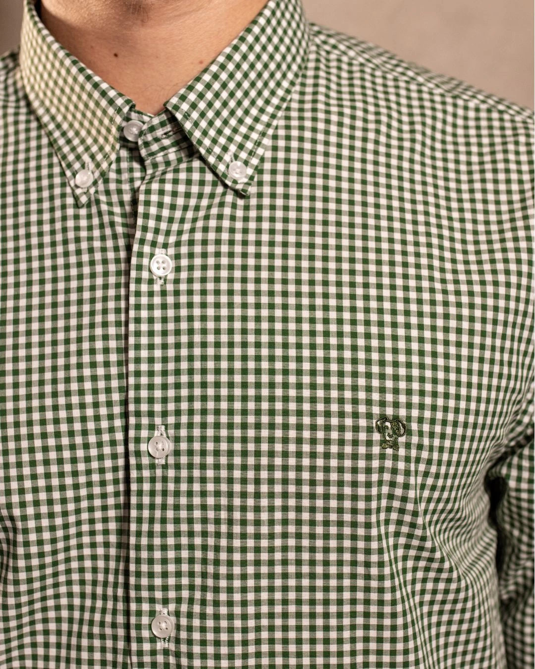Camisa antimanchas Popelina Cuadros Verde Oscuro Lugano para hombre marca DANTE tallaje regular fit foto logo 
