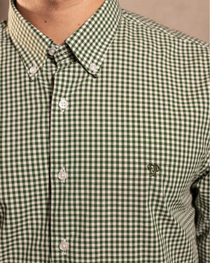 Camisa antimanchas Popelina Cuadros Verde Oscuro Lugano para hombre marca DANTE tallaje regular fit foto logo 
