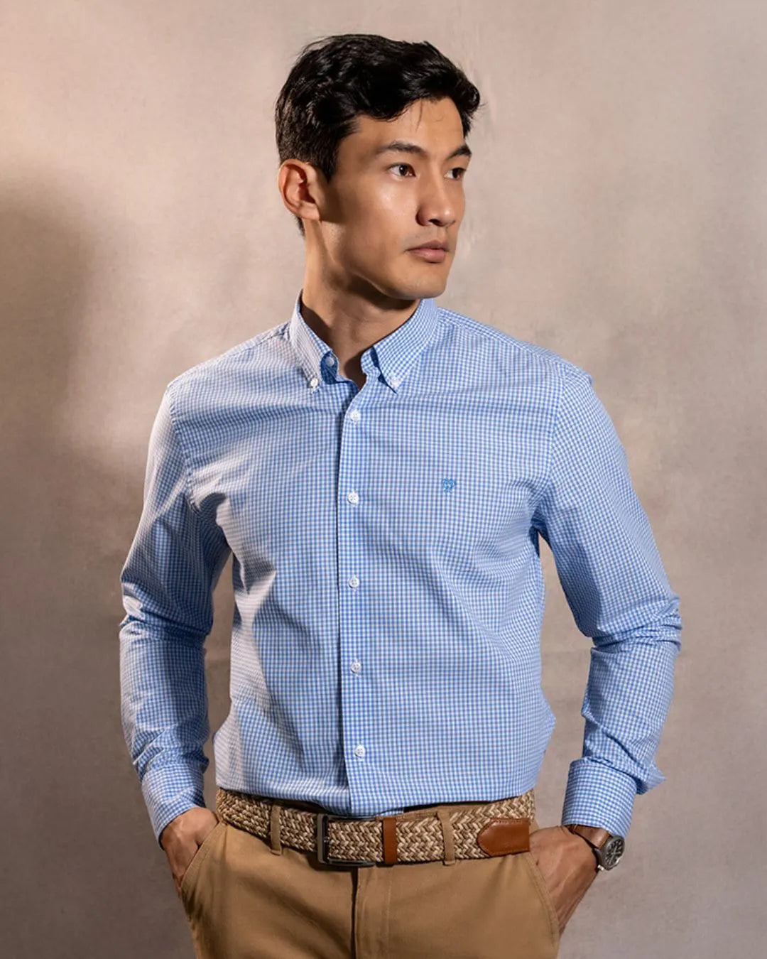 The Impeccable Shirt™ | Poplin in Light Blue Checkered Combined Logo