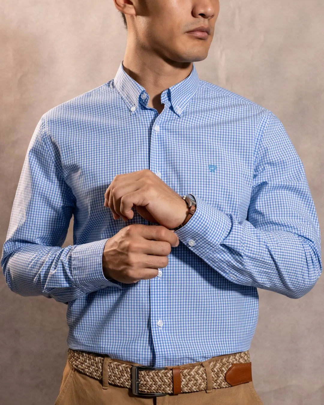 The Impeccable Shirt™ | Poplin in Light Blue Checkered Combined Logo