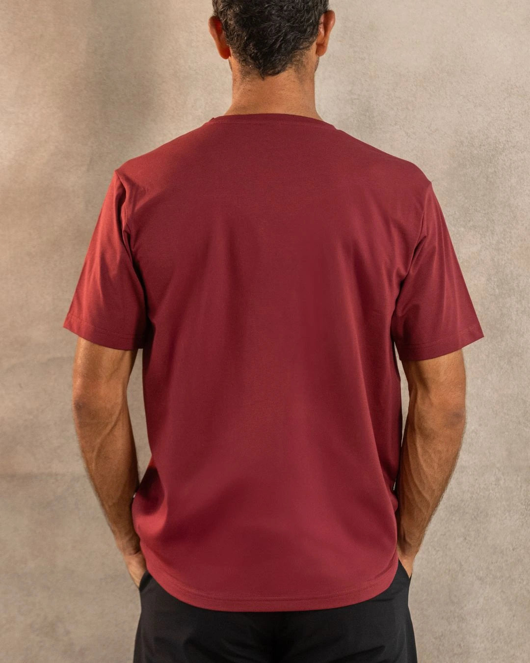 Camiseta Performance Vinotinto antiarrugas para hombre marca DANTE tallaje regular fit foto espaldas