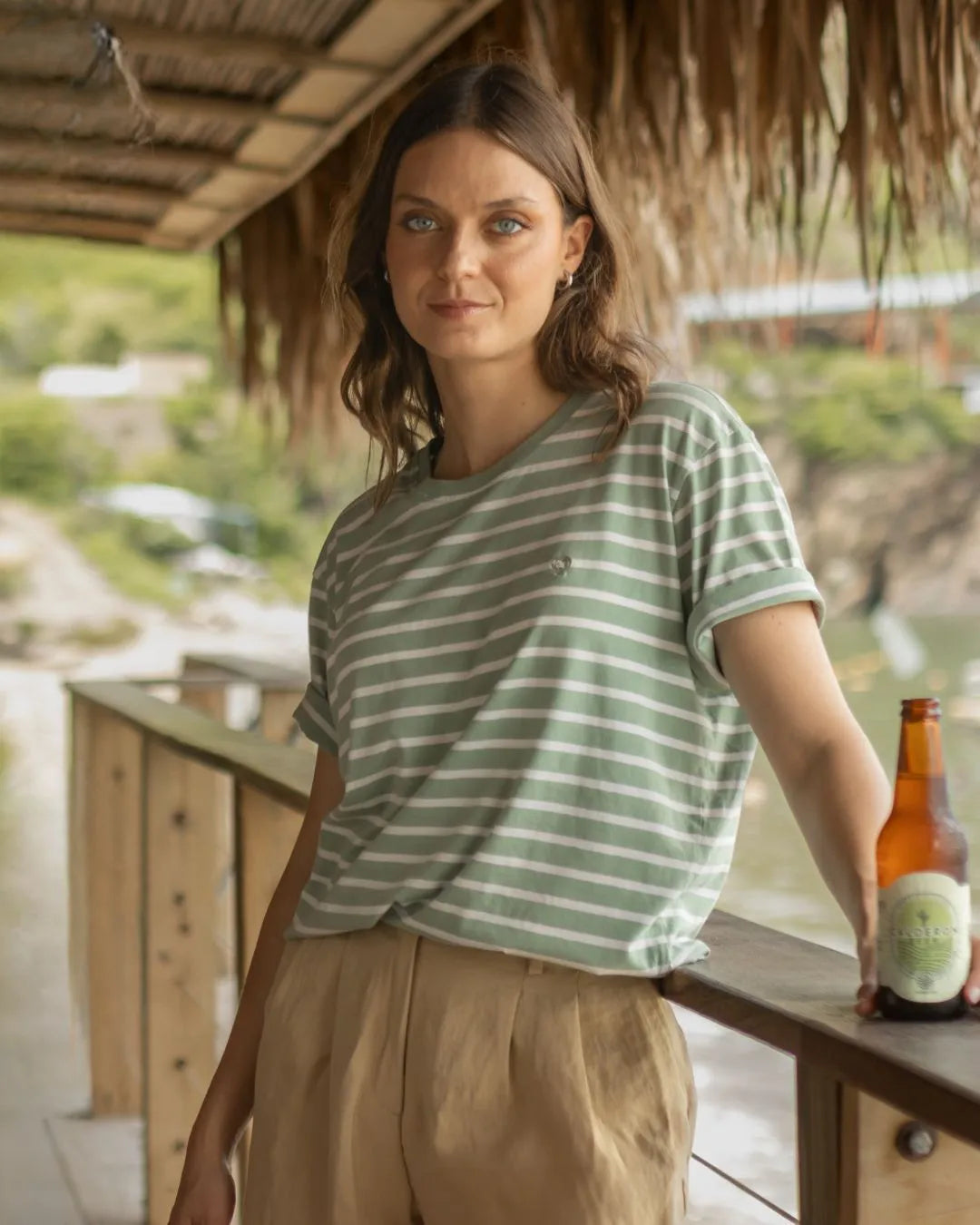 The Impeccable Tee™ – Sage Green Stripes Relaxed Fit