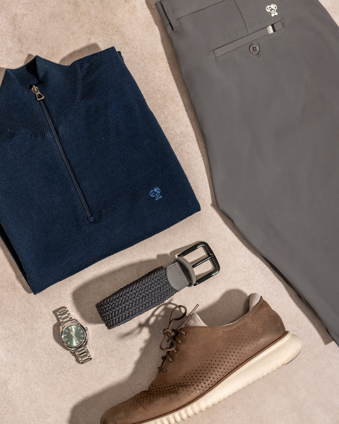 Halfzip Tejido Azul Oscuro Cuello Redondo para hombre marca DANTE foto outfit
