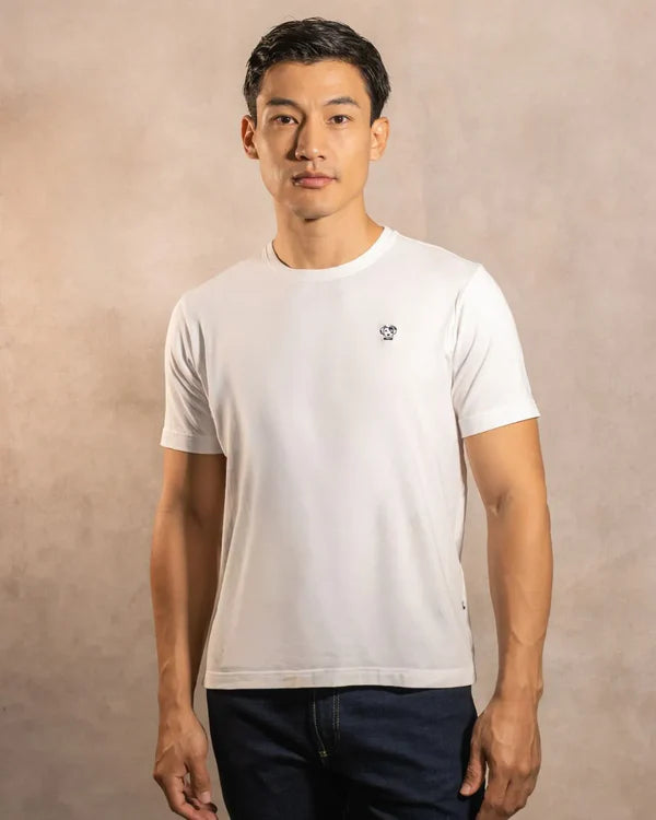 The Impeccable Tee™ – White | Navy blue logo