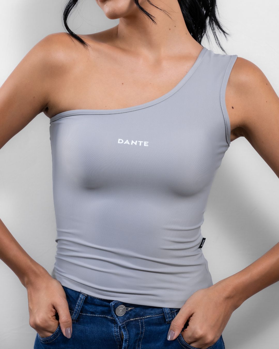 Grey Stain Resistant Top One Shoulder - Slim Fit