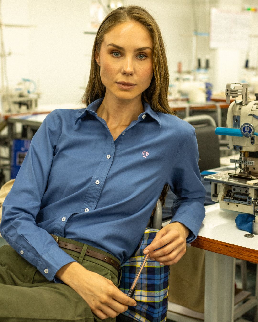 Chino Blue Stain Resistant Oxford Shirt for Women 